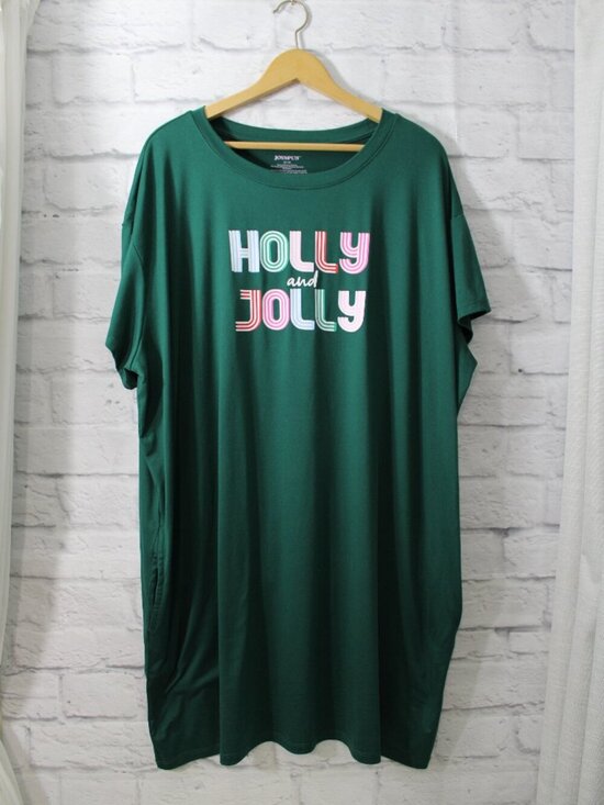 Joyspun Other - Joyspun 2X/3X Green Holiday Christmas Shortsleeve Lightweight Short Nightgown